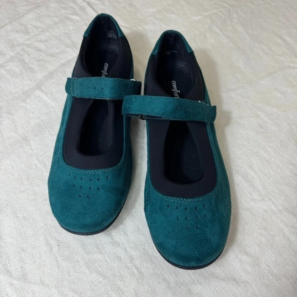 Comfortview Mary Jane Casual Shoes Women's Size 9.5 Emerald Green Faux Suede